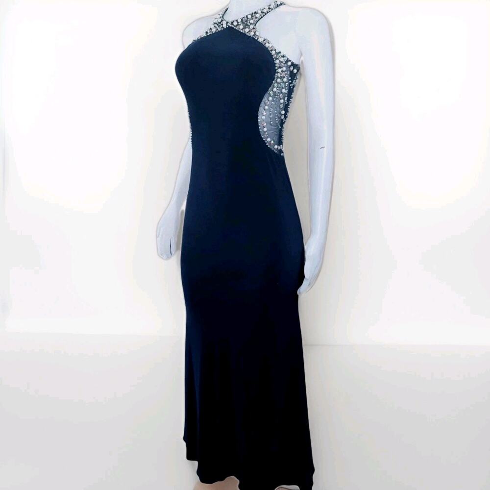 Stacy Sklar Blondie Nights Evening Gown Sz 3 Blue Beaded Backless Formal Dress